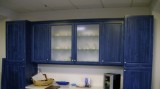 Aluminum kitchen doors powder coated in blue cherry wood grain