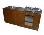 powder coating metal kitchen oven and cabinetry coated in wood grain