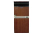 powder coating metal fridge with steel doors in cherry wood grain finish